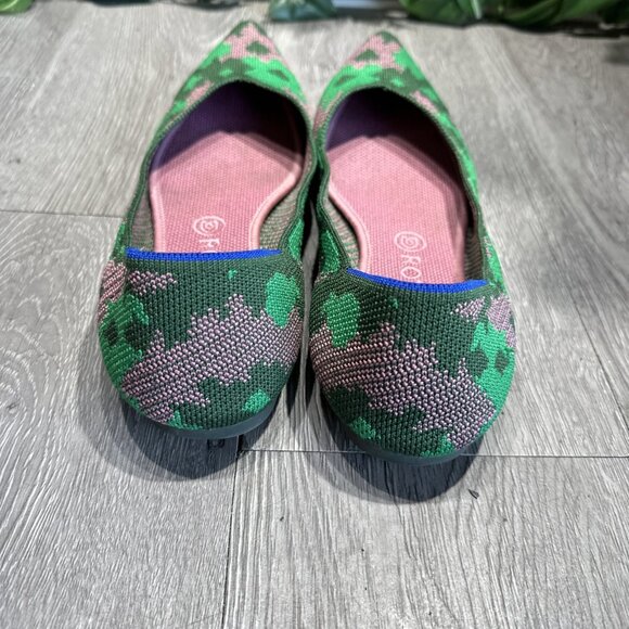 Rothy’s THE POINT Green Pink Camo Knit Pointed Toe Slip On Flats Women’s Size 10 - Picture 5 of 9